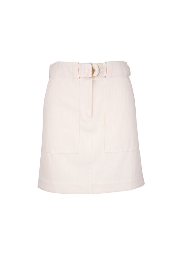 Akris Punto Cream Belted Denim Mini Skirt