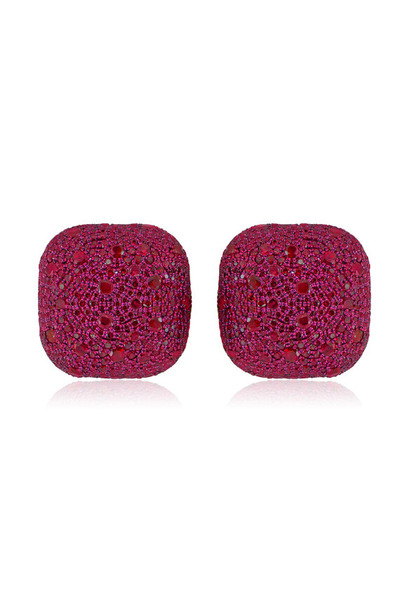 Sutra - 18K White Gold Ruby Earrings 