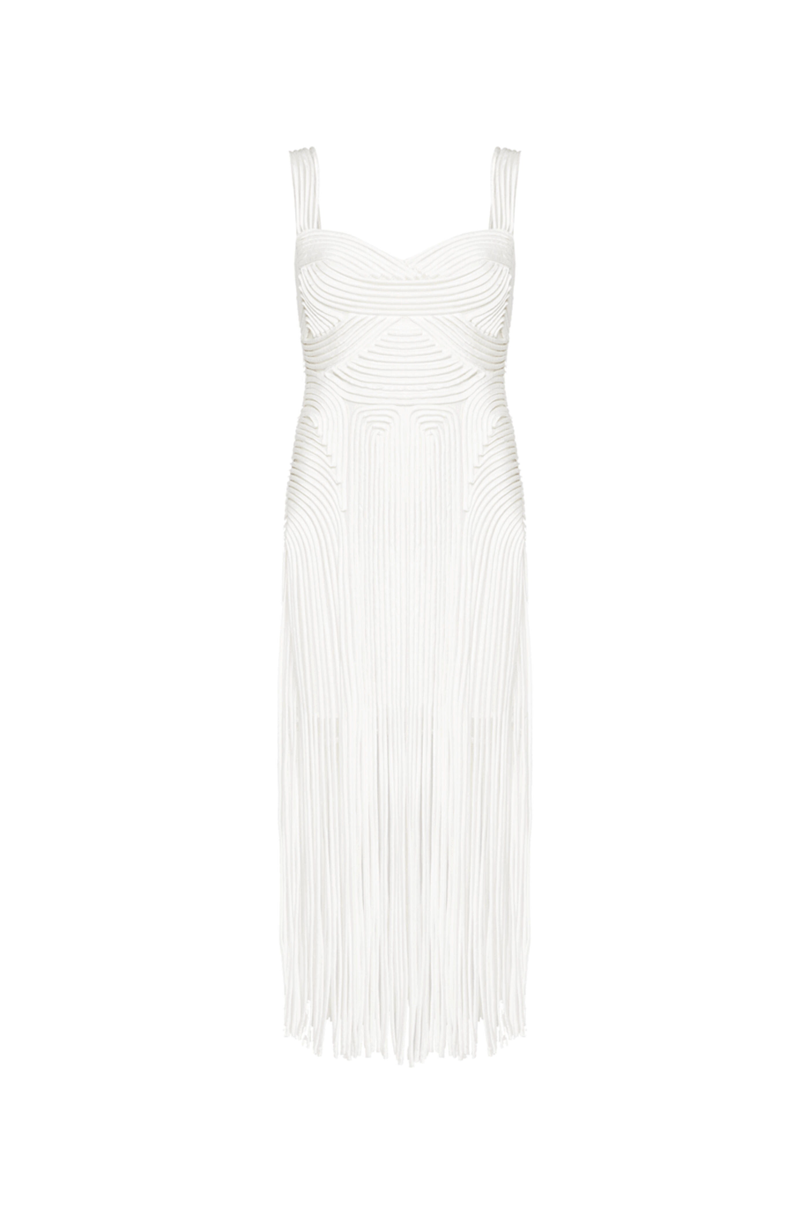 Simkhai - White Darby Fringe Hem Midi Dress | Mitchell Stores
