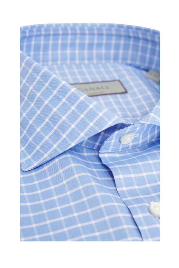 Canali - Blue & White Tattersall Check Cotton Dress Shirt