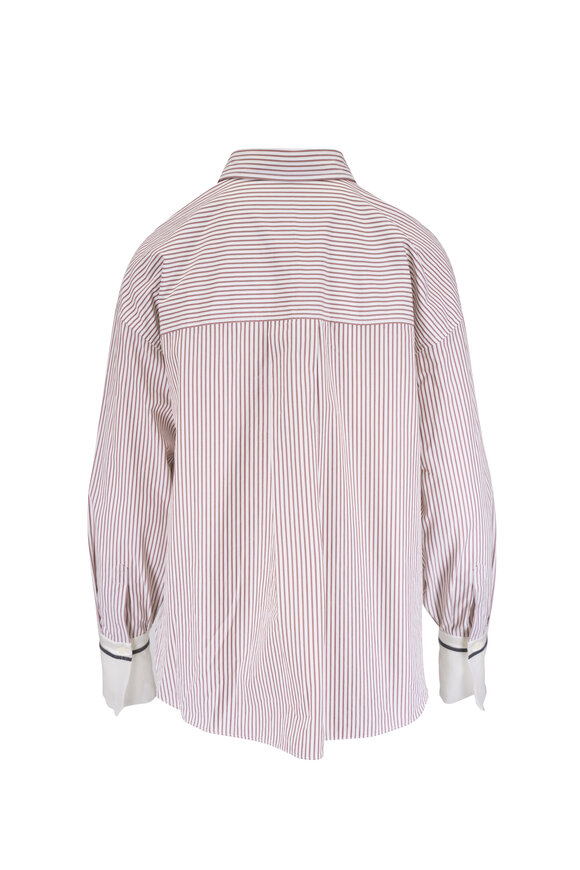 Brunello Cucinelli Stripe Poplin Cotton Long Sleeve Button Up - view 4