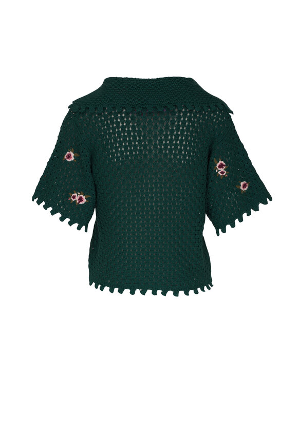 La Double J - Crochet Green Floral Polo 