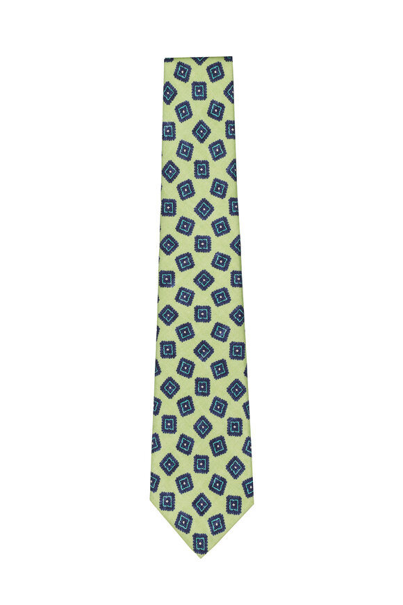 Kiton Lime Green Geometric Silk Necktie