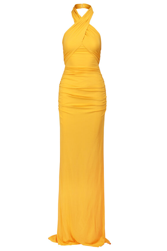 Carolina Herrera Criss-Cross Saffron Halter Neck Gown
