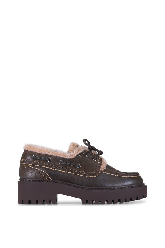 Brunello Cucinelli Brown Shearling Leather Loafer - view 2