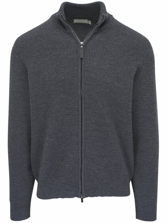 Canali - Gray Textured Wool Front Zip Sweater