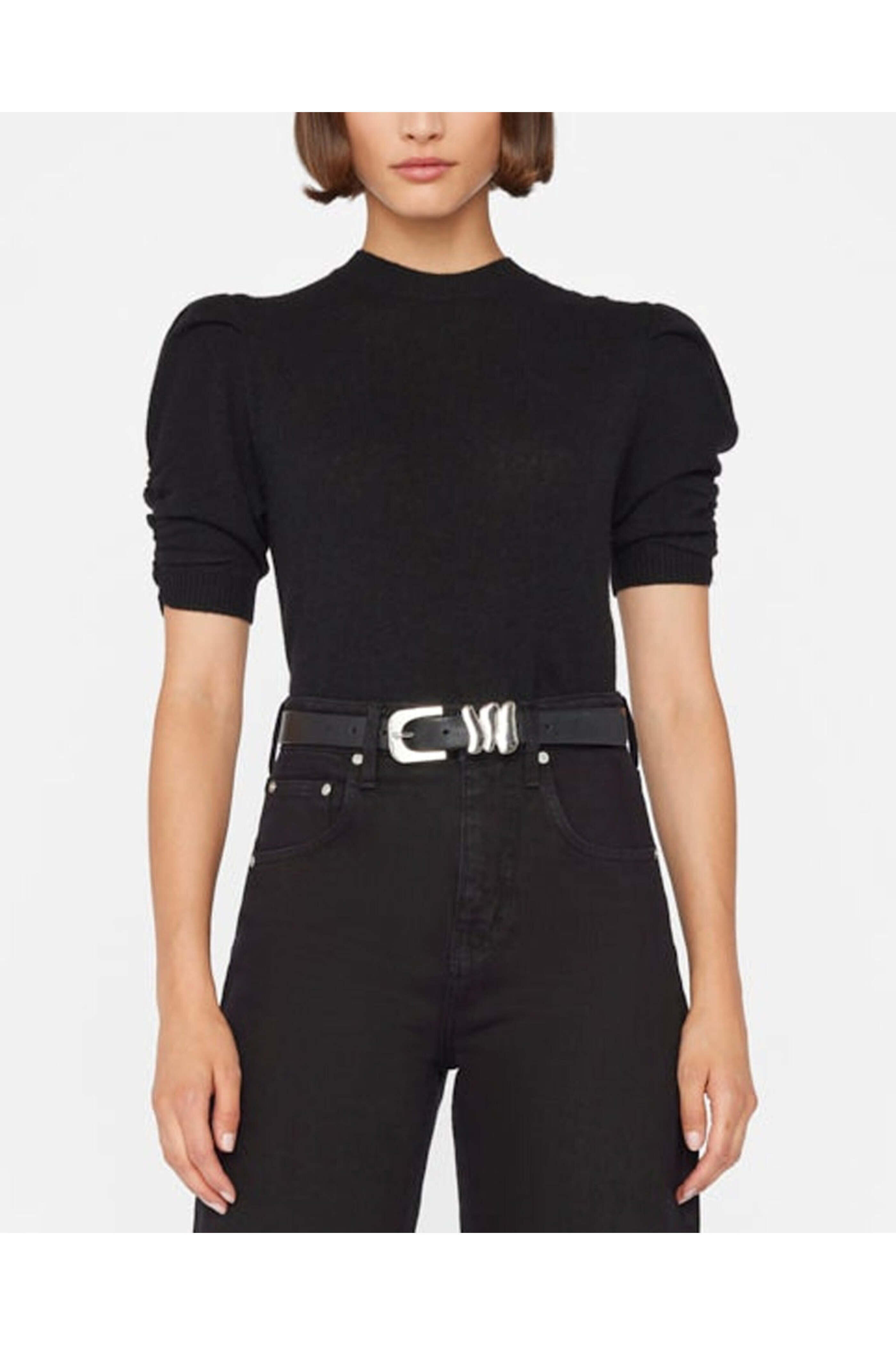 Frame - Noir Cashmere Ruched Short Sleeve Sweater