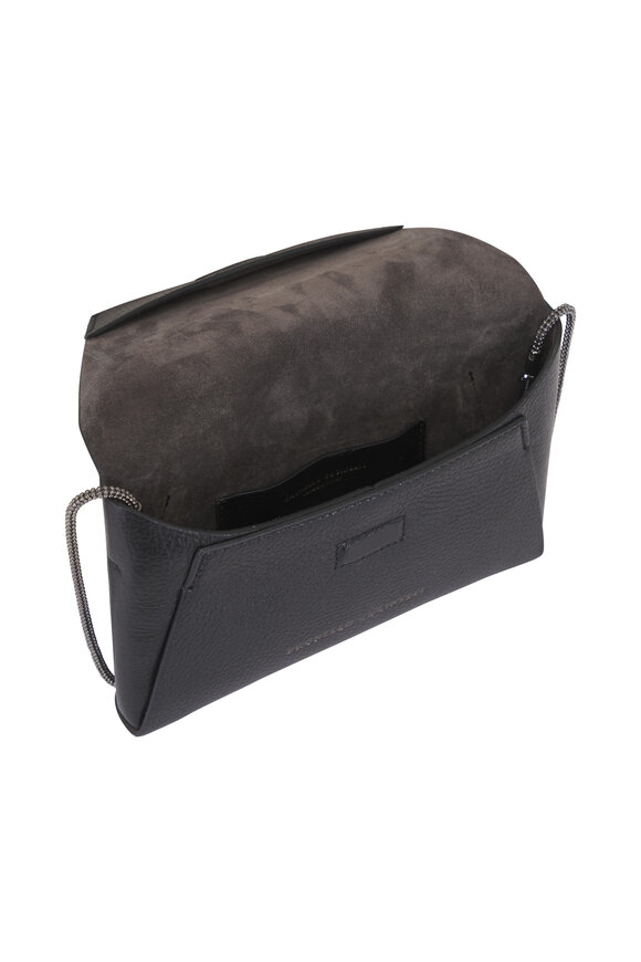 Brunello Cucinelli Duo Black Leather Chain Envelope Clutch - view 4