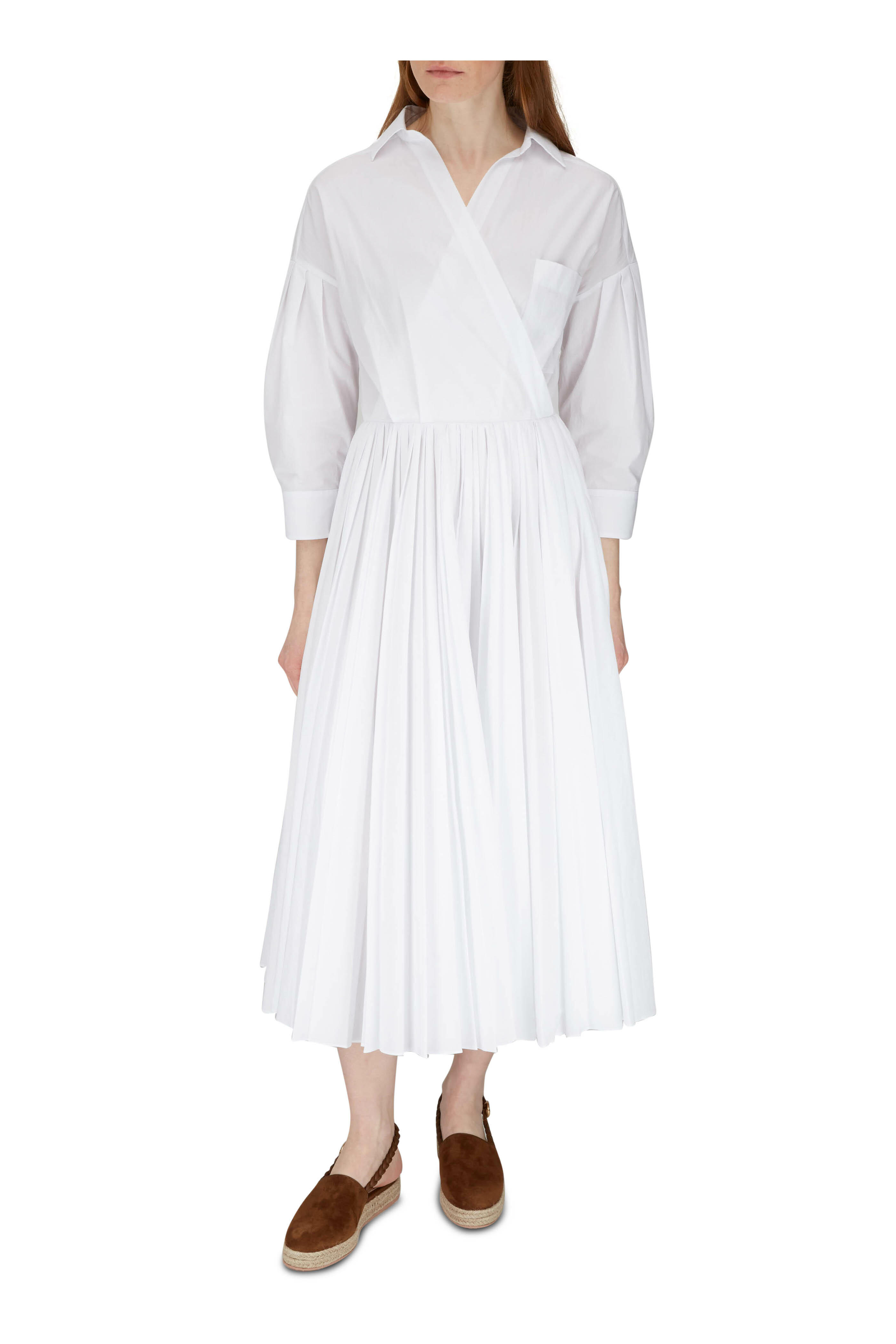 Antonelli - Manuela White Cotton Pleated Skirt Dress
