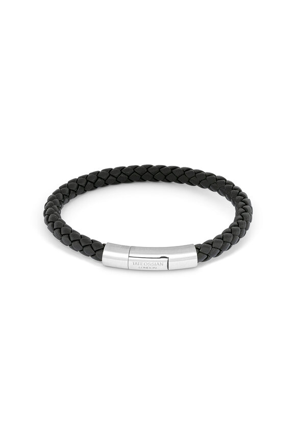 Tateossian - Satin Finish Black Leather Braided Bracelet