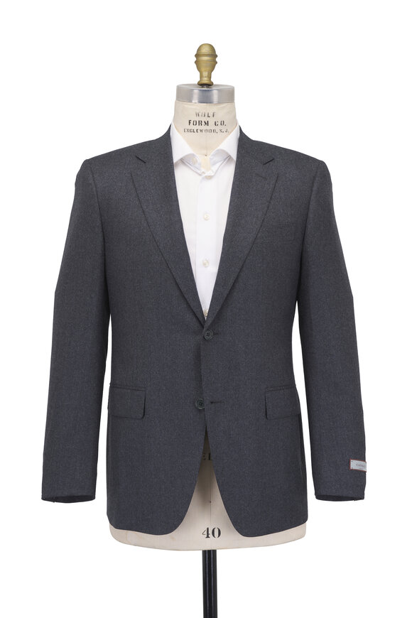 Canali Solid Dark Gray Brushed Wool Suit - view 2
