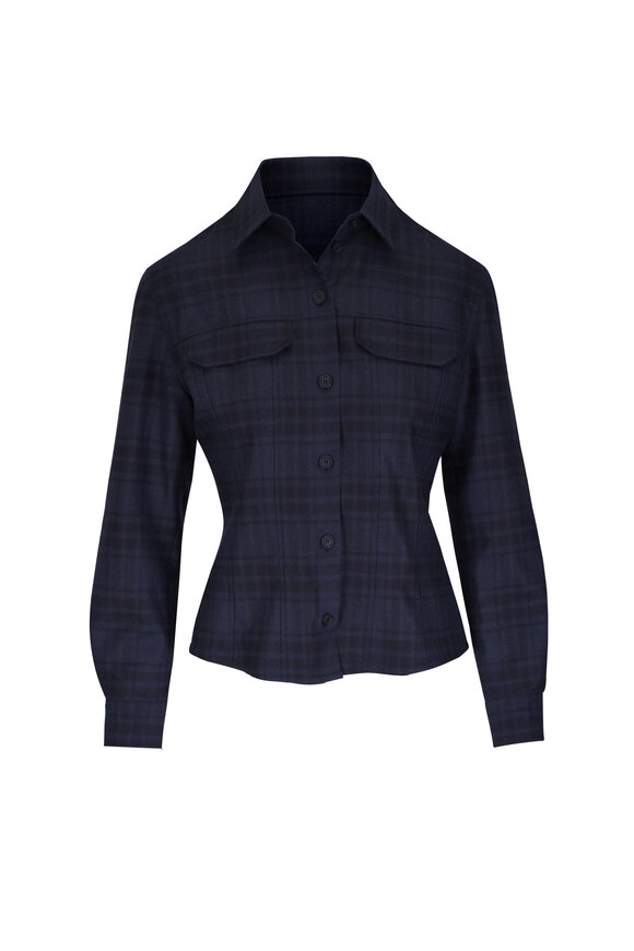 Akris Denim & Black Check Wool Fitted Shirt