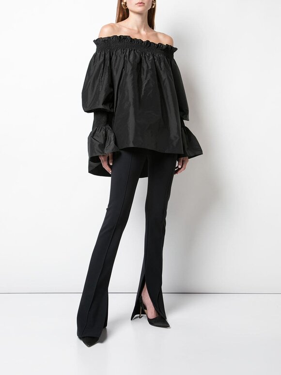 Adam Lippes - Eva Black Neoprene Slit Flare Pant