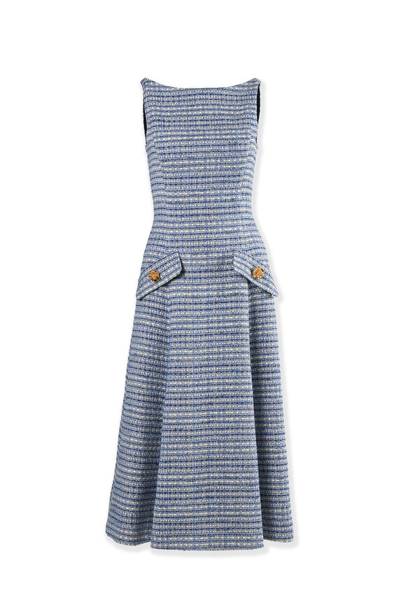 Carolina Herrera Blue Multicolor Tweed Sleeveless A-Line Dress - view 6