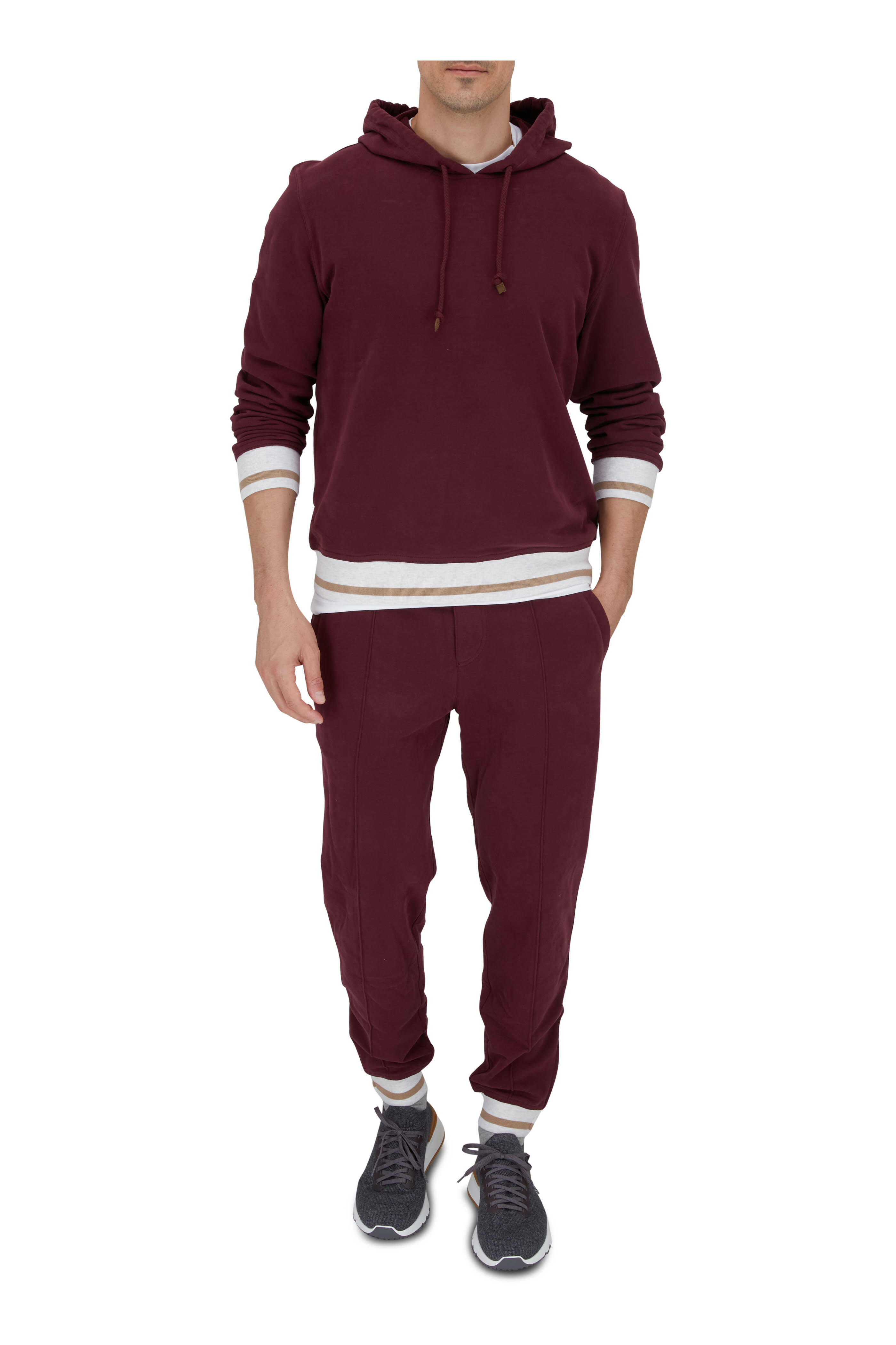 Mens Hoodie Jacket Jogger Tracksuit Set Designer Italian Stripe Stretch Zip  Up