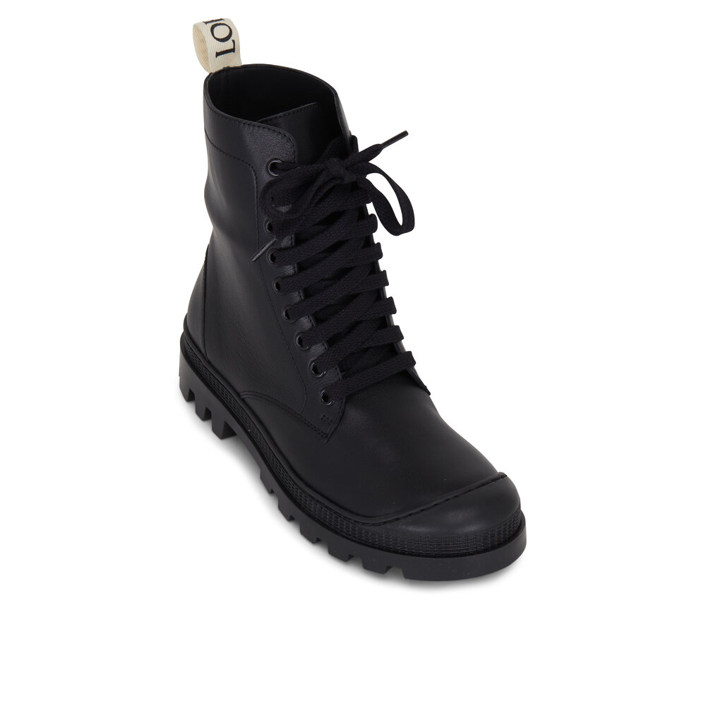 Loewe - Black Leather Lug Sole Combat Boot