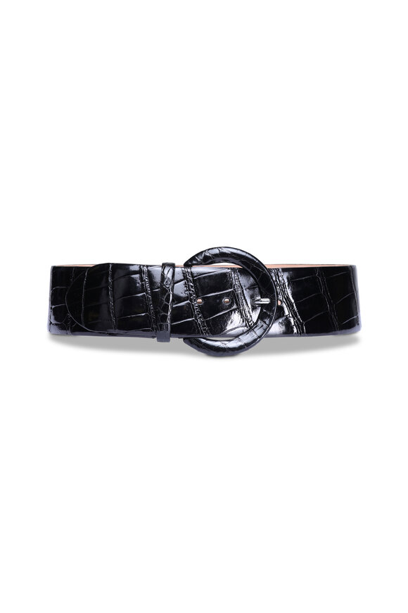 Tardini Wide Contour Crocodile Belt in Black