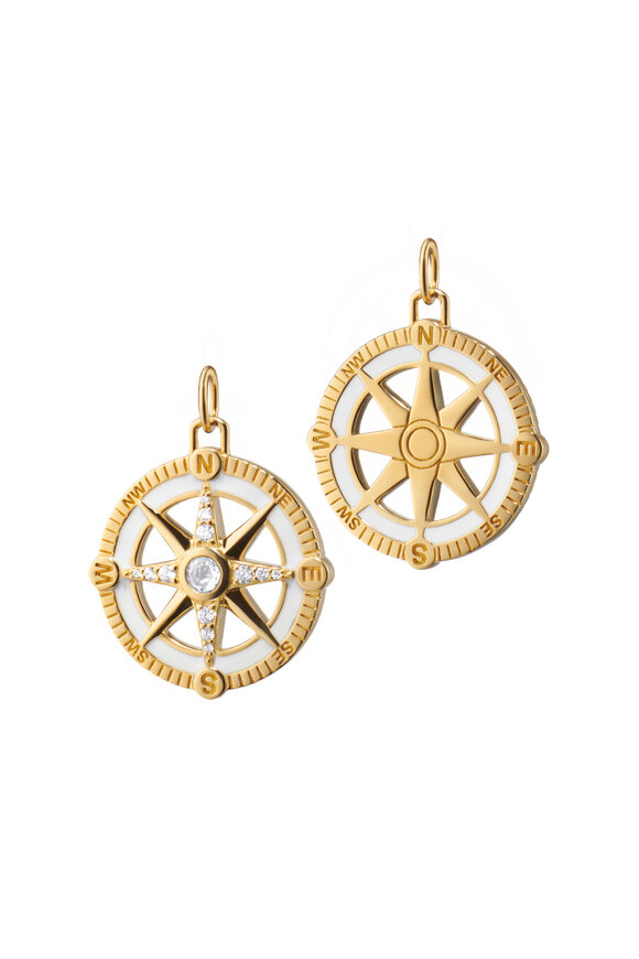 Monica Rich Kosann - "Adventure” Compass with White Enamel & Diamonds