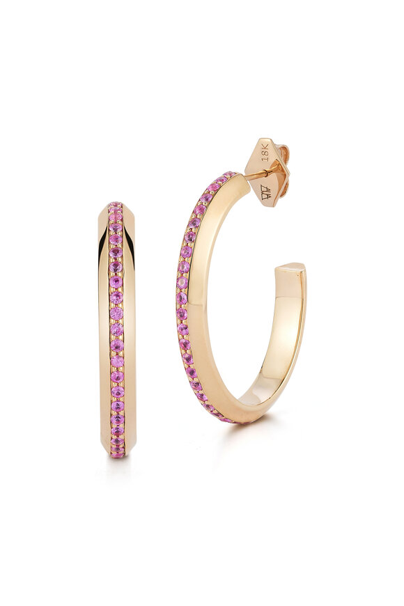 Walters Faith 18k Rose Gold Pink Sapphire Knife Edge Hoops