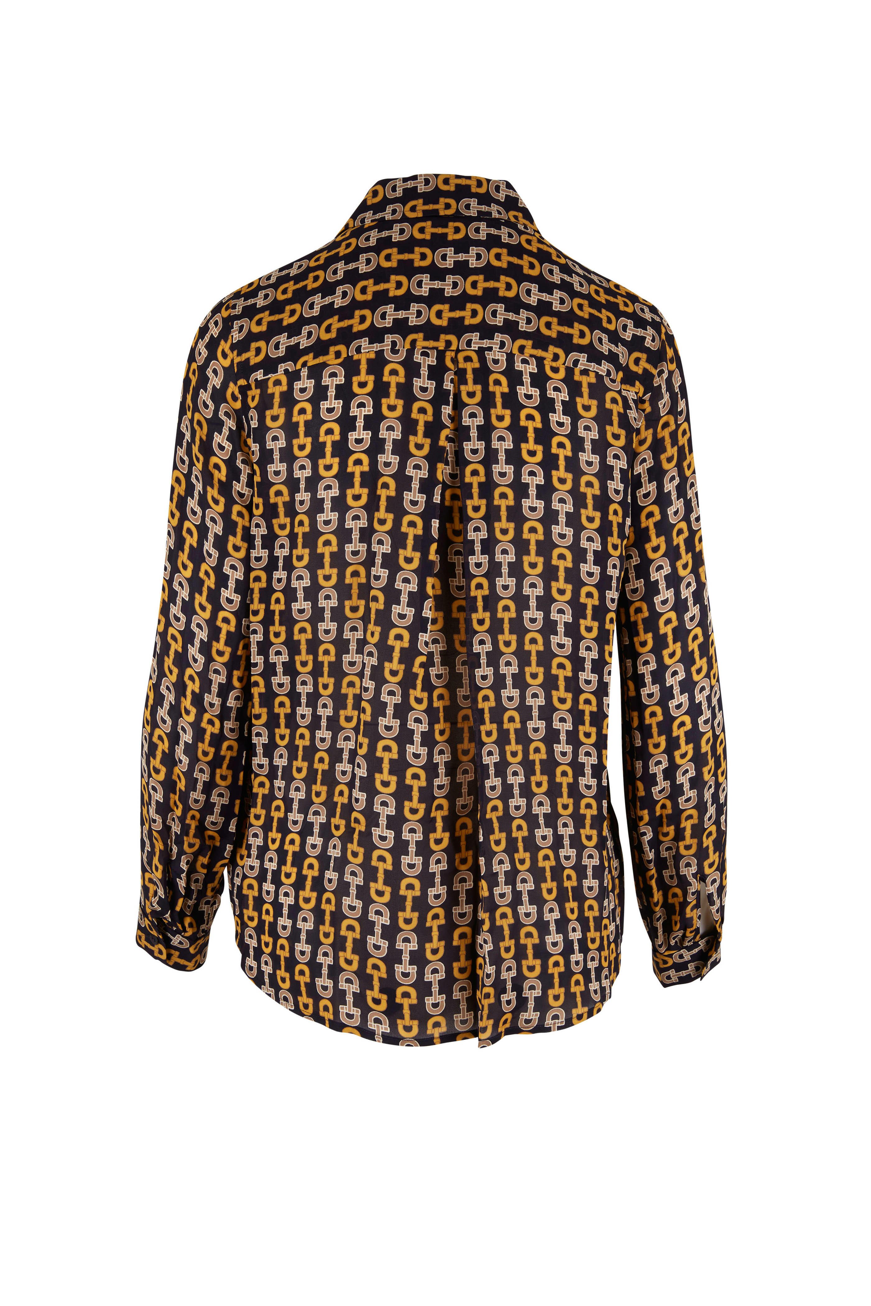 L'Agence - Nina Black & Gold Buckle Print Silk Blouse