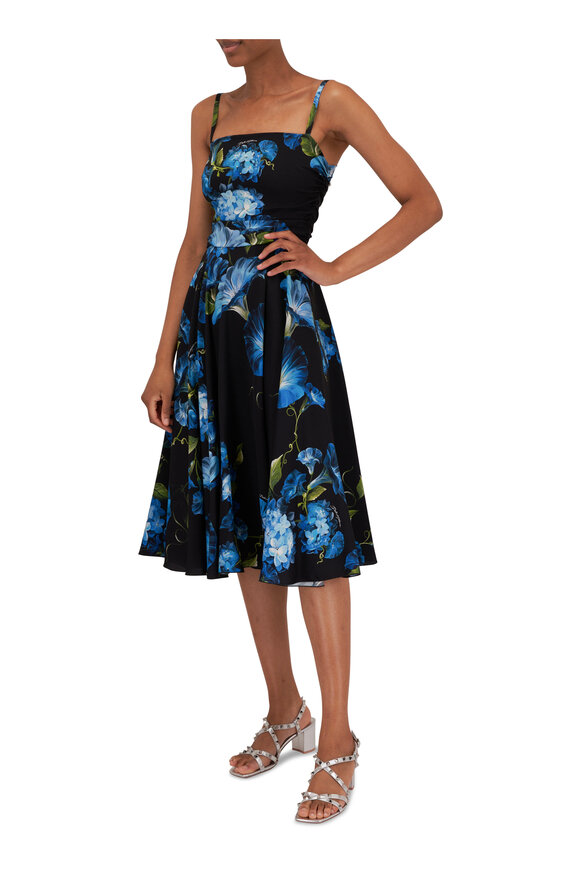 Dolce & Gabbana - Blue Floral Print Stretch Silk Midi Dress 