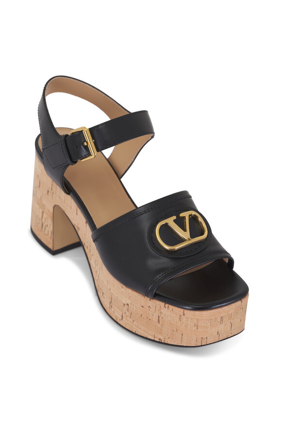 Valentino Garavani Vlogo Sig Cork Black Platform Sandal, 80mm