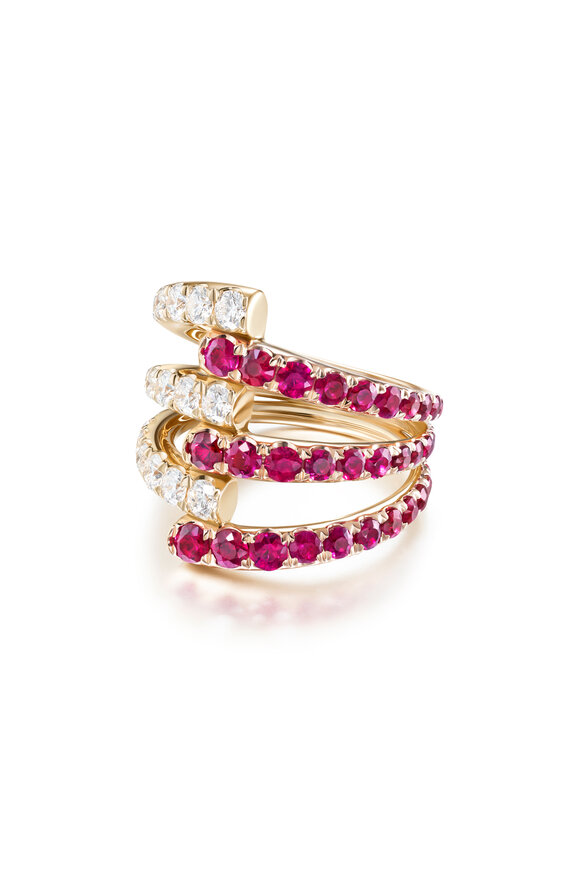 Melissa Kaye 18k Rose Gold Diamond & Ruby Lola Triple Ring
