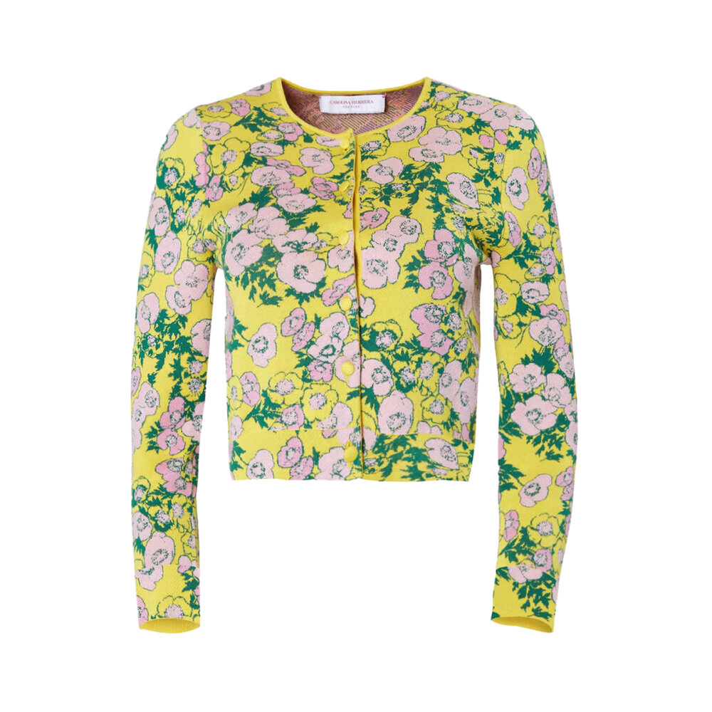 Carolina Herrera - Taxi Cab Floral Jacquard Cropped Cardigan