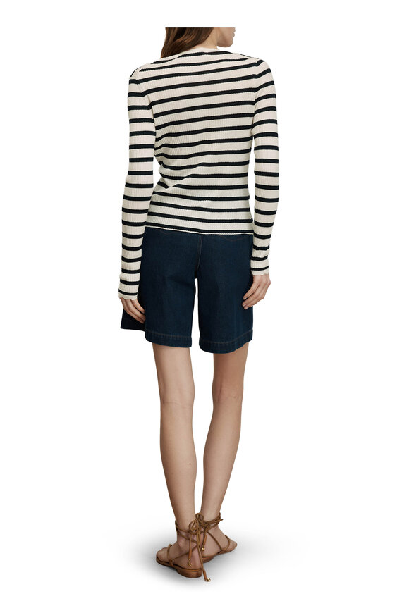 Veronica Beard Anwin Dove White & Navy Stripe Wool Cardigan - view 3
