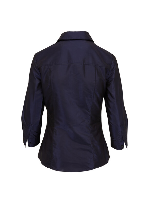 Carolina Herrera - Midnight Silk Taffeta Collared Shirt