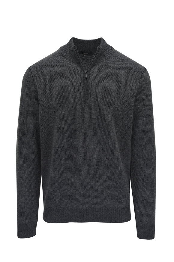 Kinross Charocal Gray Cashmere Quarter Zip Pullover