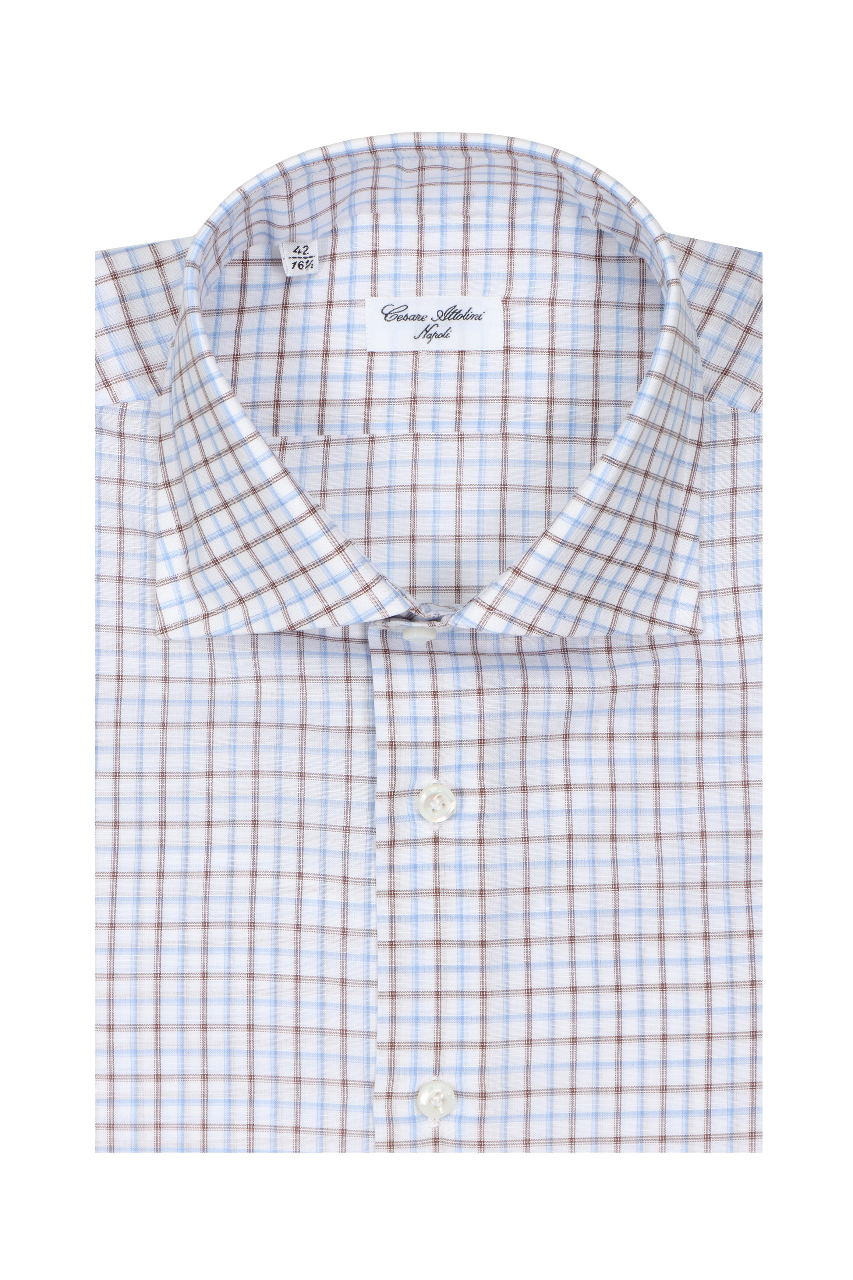 Cesare Attolini - Blue & Brown Check Sport Shirt