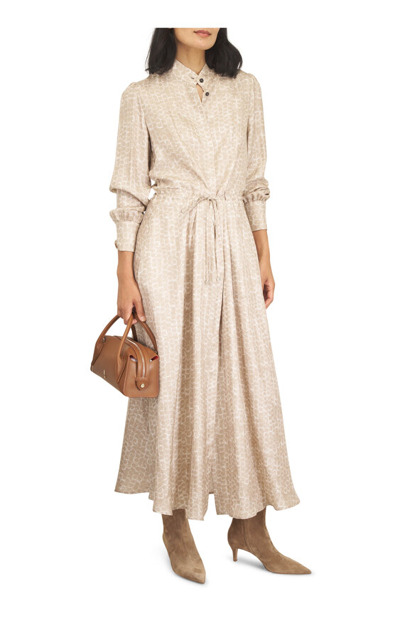 Kiton Beige Silk Long Sleeve Maxi Dress - view 2