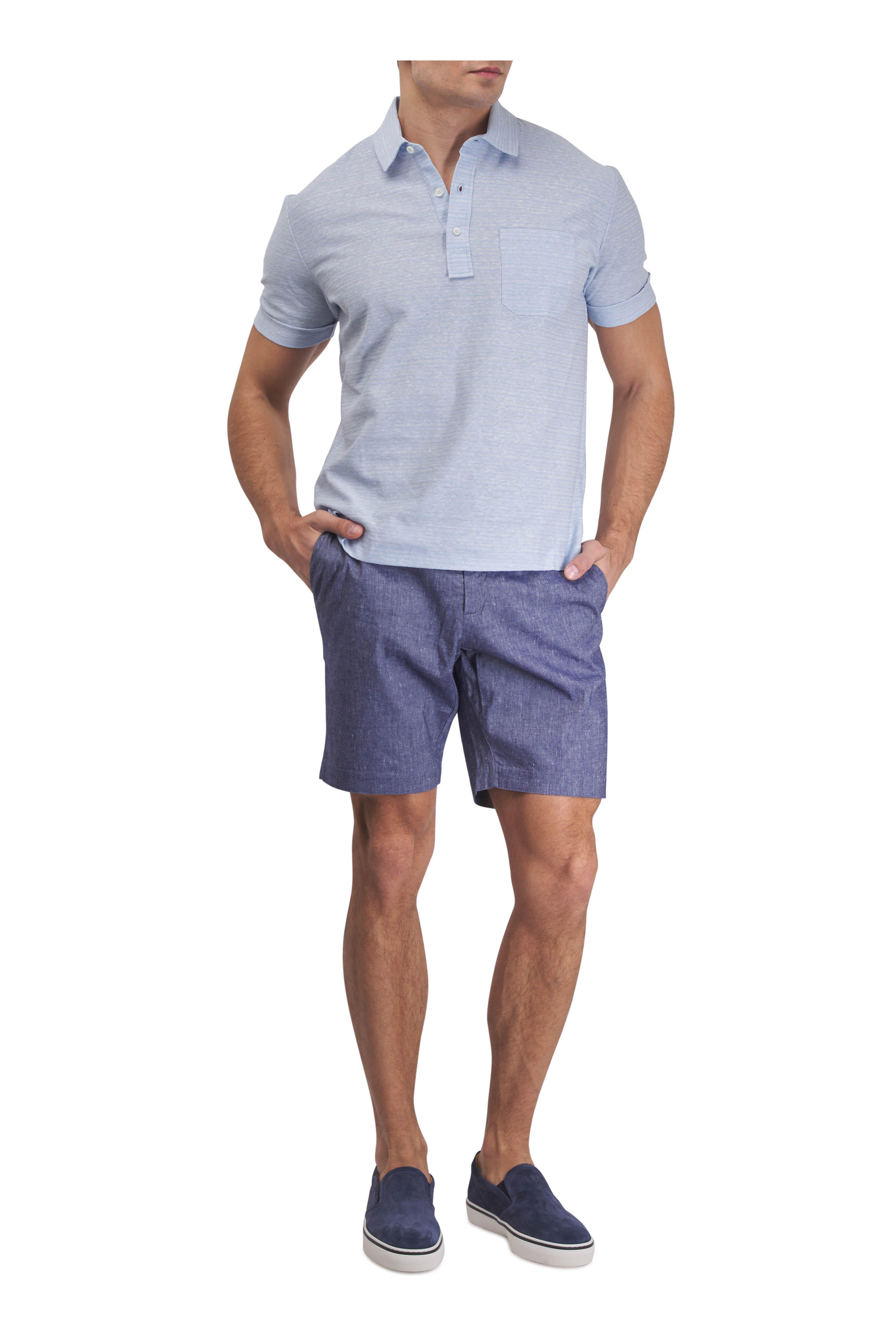 Deke - Indigo Linen & Cotton Bermuda Shorts