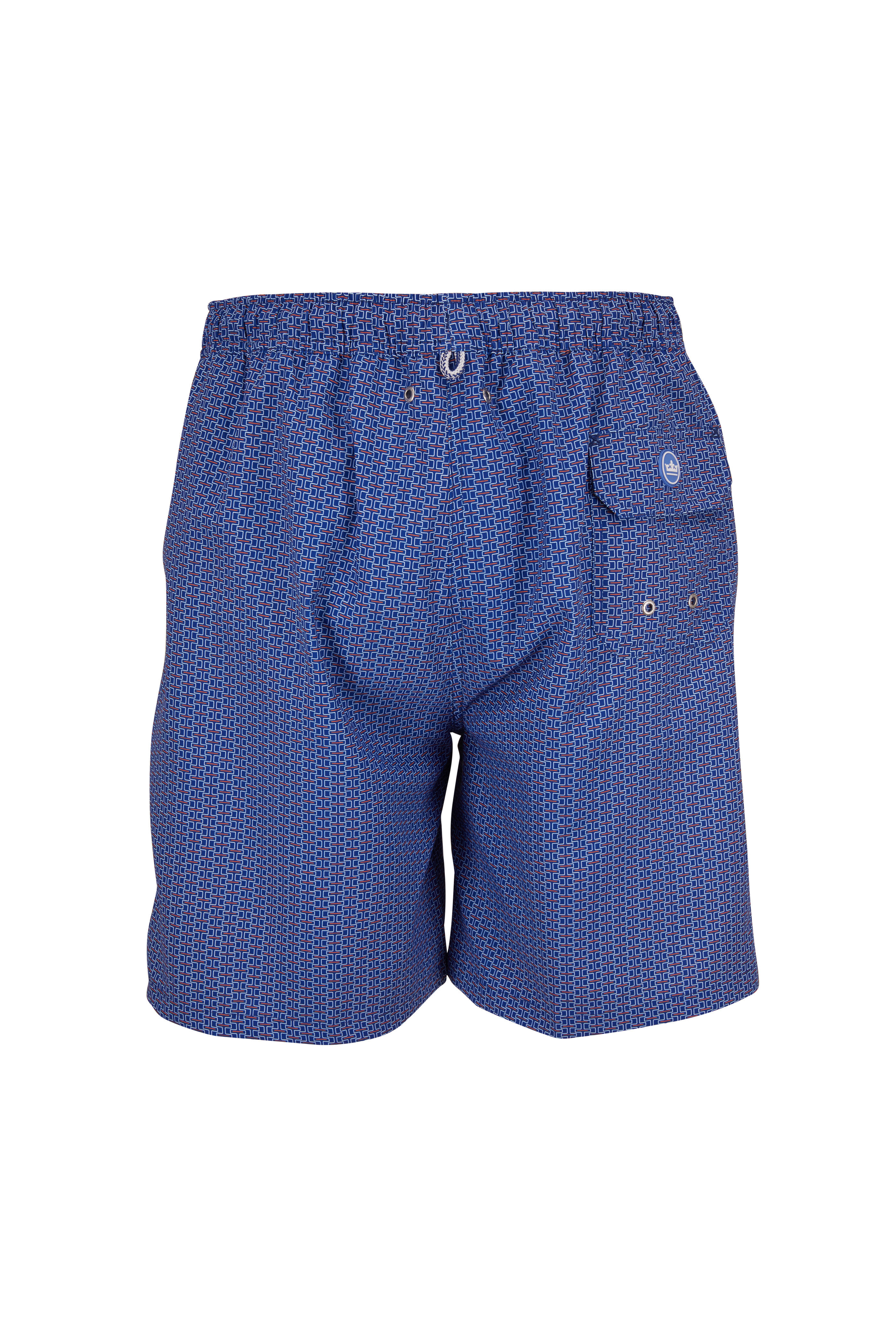 Peter Millar - Navy Low Tide Lattice Print Swim Trunks