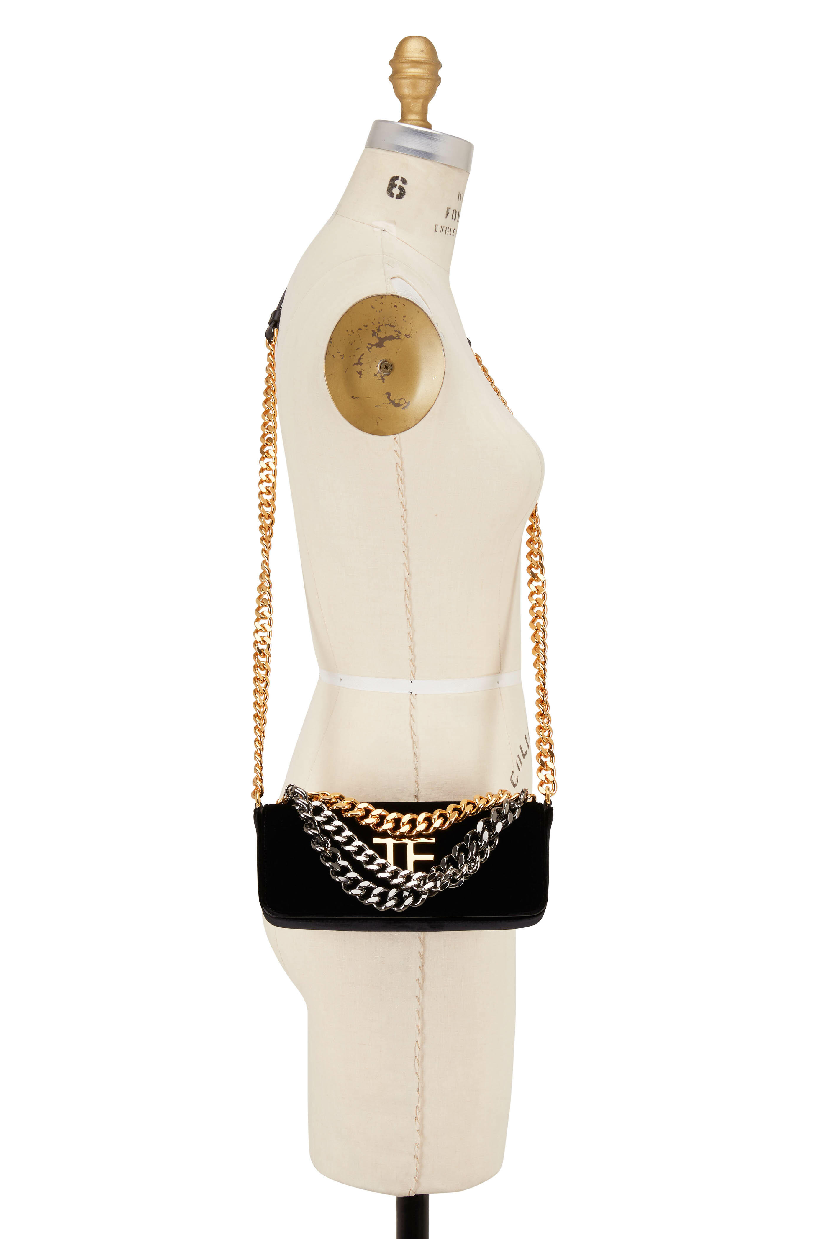 Tom Ford - Triple Chain Black Velvet Small Bag