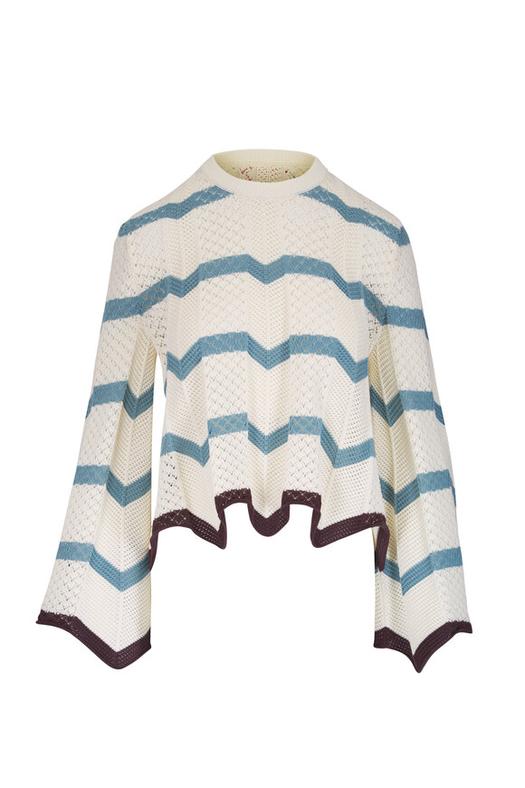 La DoubleJ Ivory & Blue Chevron Crop Knit Sweater - view 1