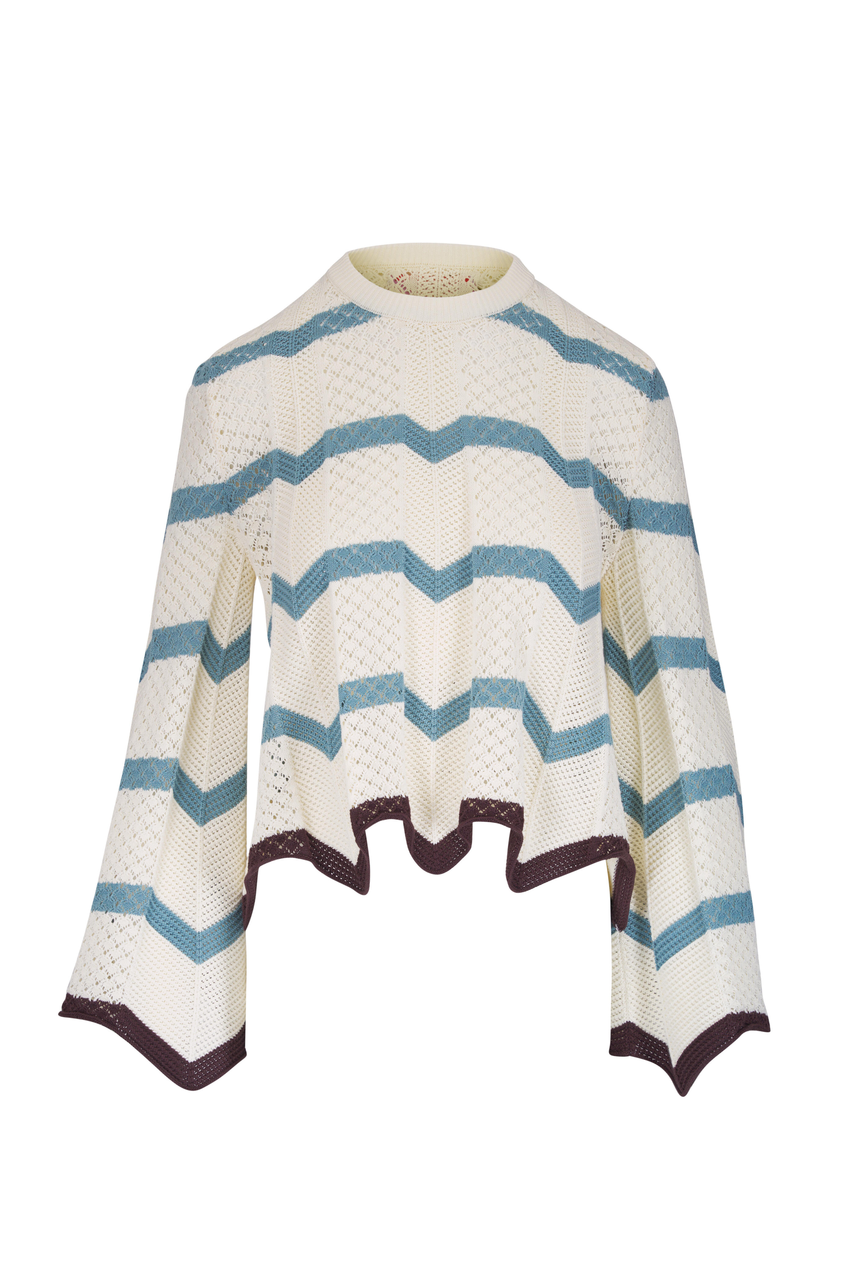 La DoubleJ - Ivory & Blue Chevron Crop Knit Sweater - view 1