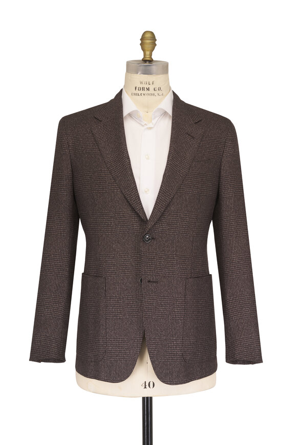Zegna Brown & Beige Plaid Silk & Cashmere Sportcoat - view 2