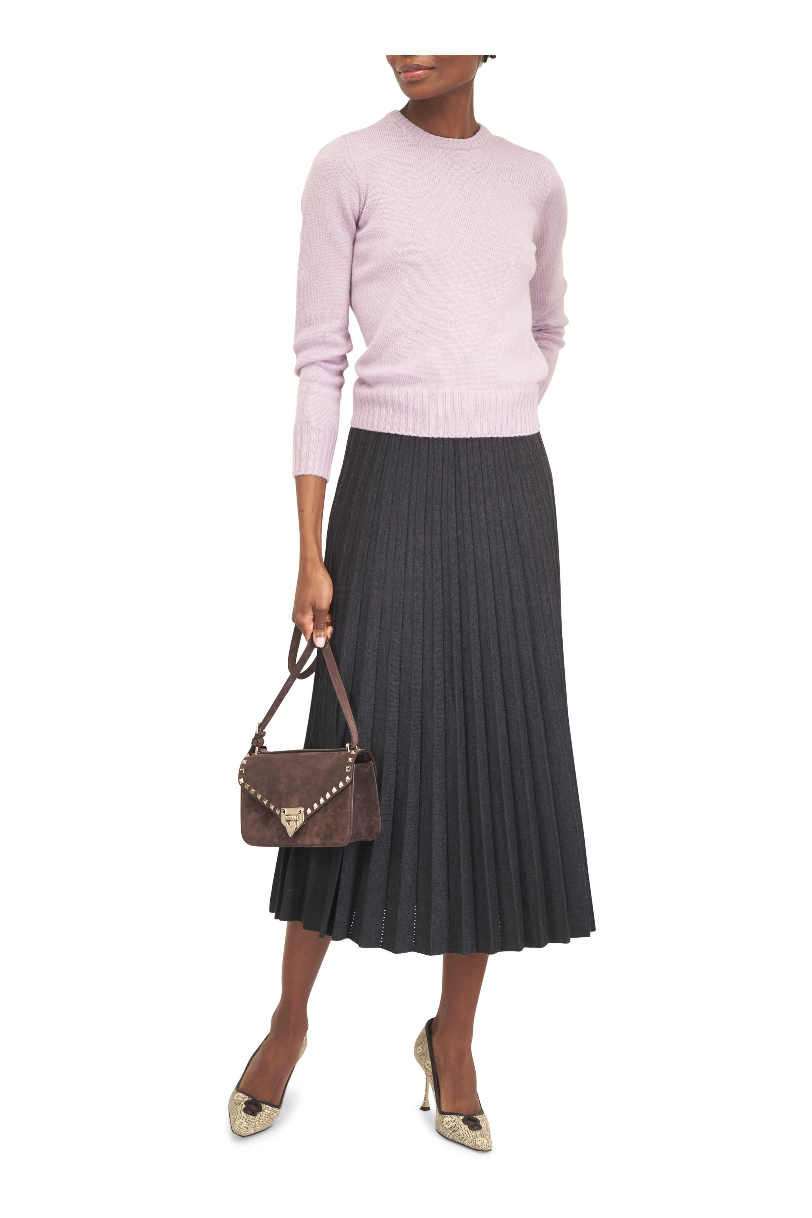 Valentino Garavani - Small Rockstud Ebony Suede Shoulder Bag - view 2