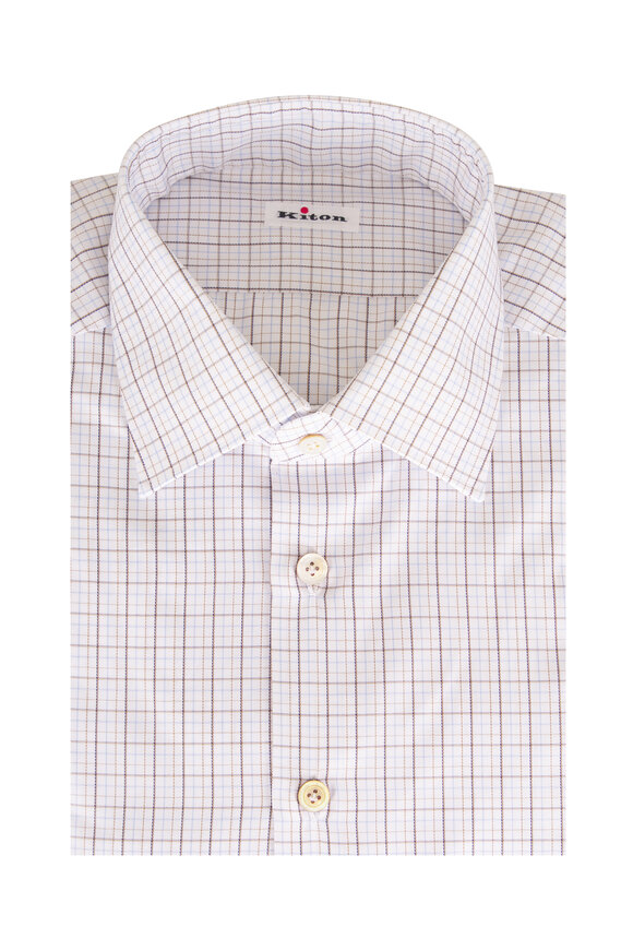 Kiton Brown Check Cotton Dress Shirt - view 1