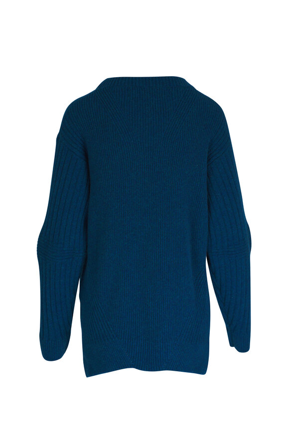 The Elder Statesman - Peacock Cashmere Spliced Ribbed Crewneck Sweater