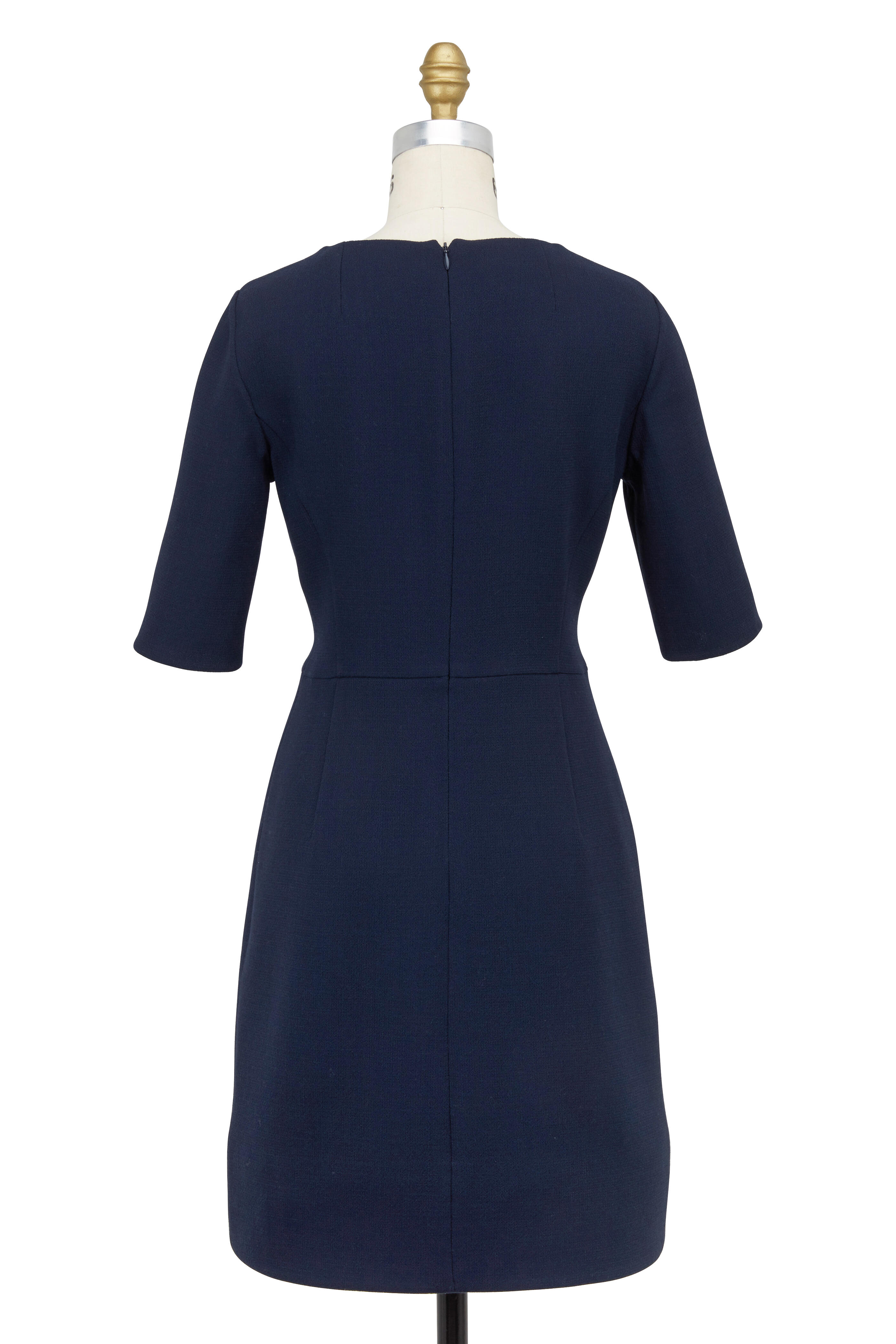 Akris - Navy Blue Wool Crpe Elbow-Sleeve Dress | Mitchell Stores
