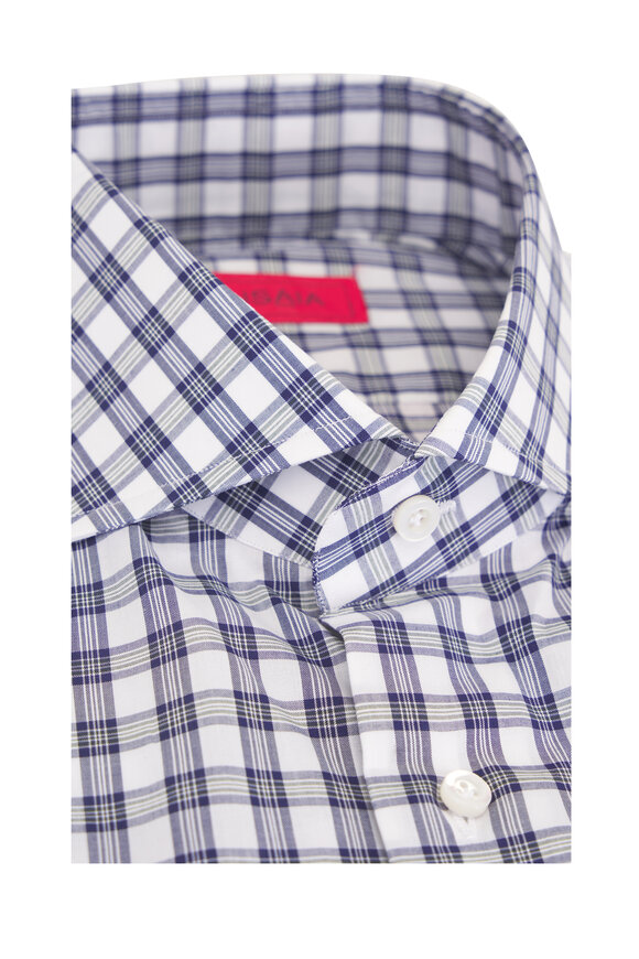 Isaia Navy & White Check Cotton Dress Shirt - view 3