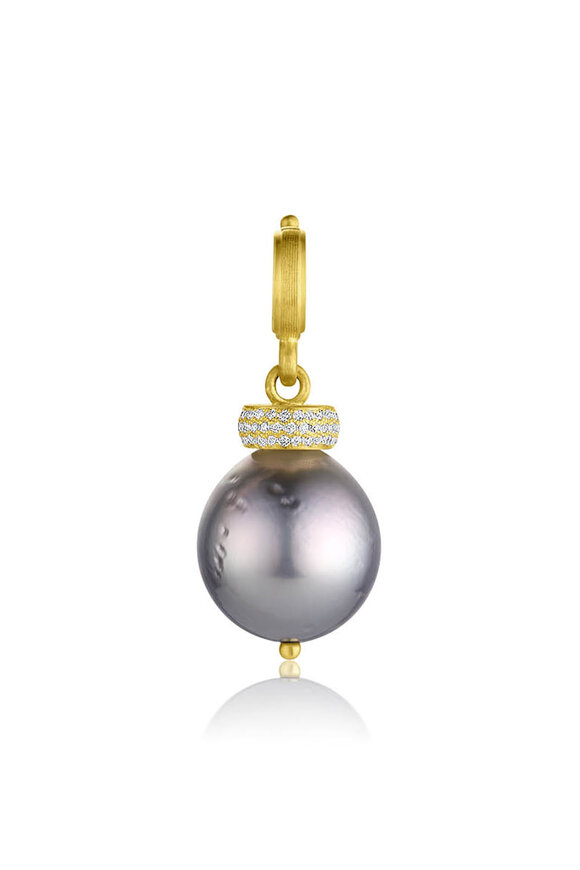 Leigh Maxwell 18k Yellow Gold Pearl Pave Diamond Cap Pendant - view 1