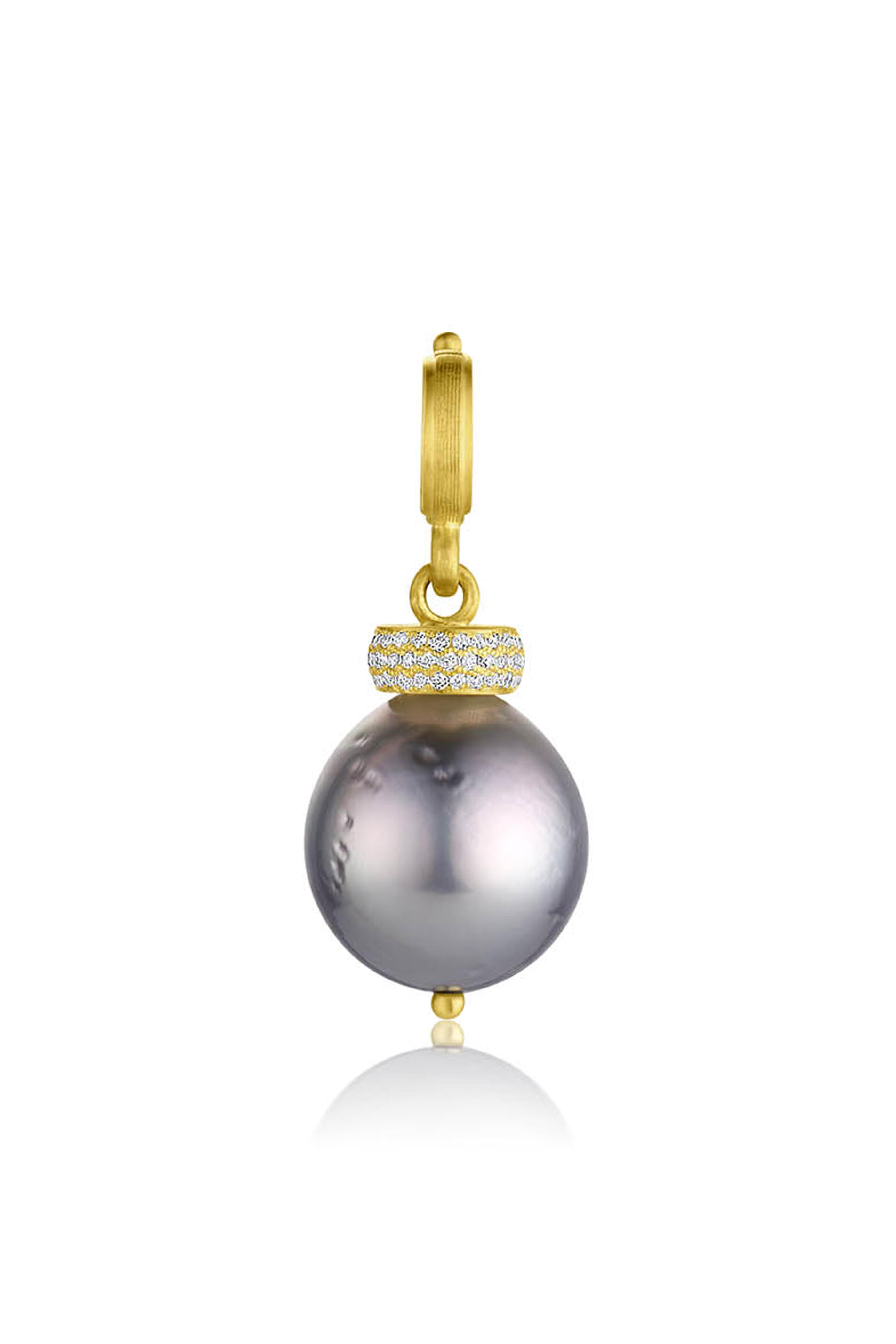 Leigh Maxwell - 18k Yellow Gold Pearl Pave Diamond Cap Pendant - view 1