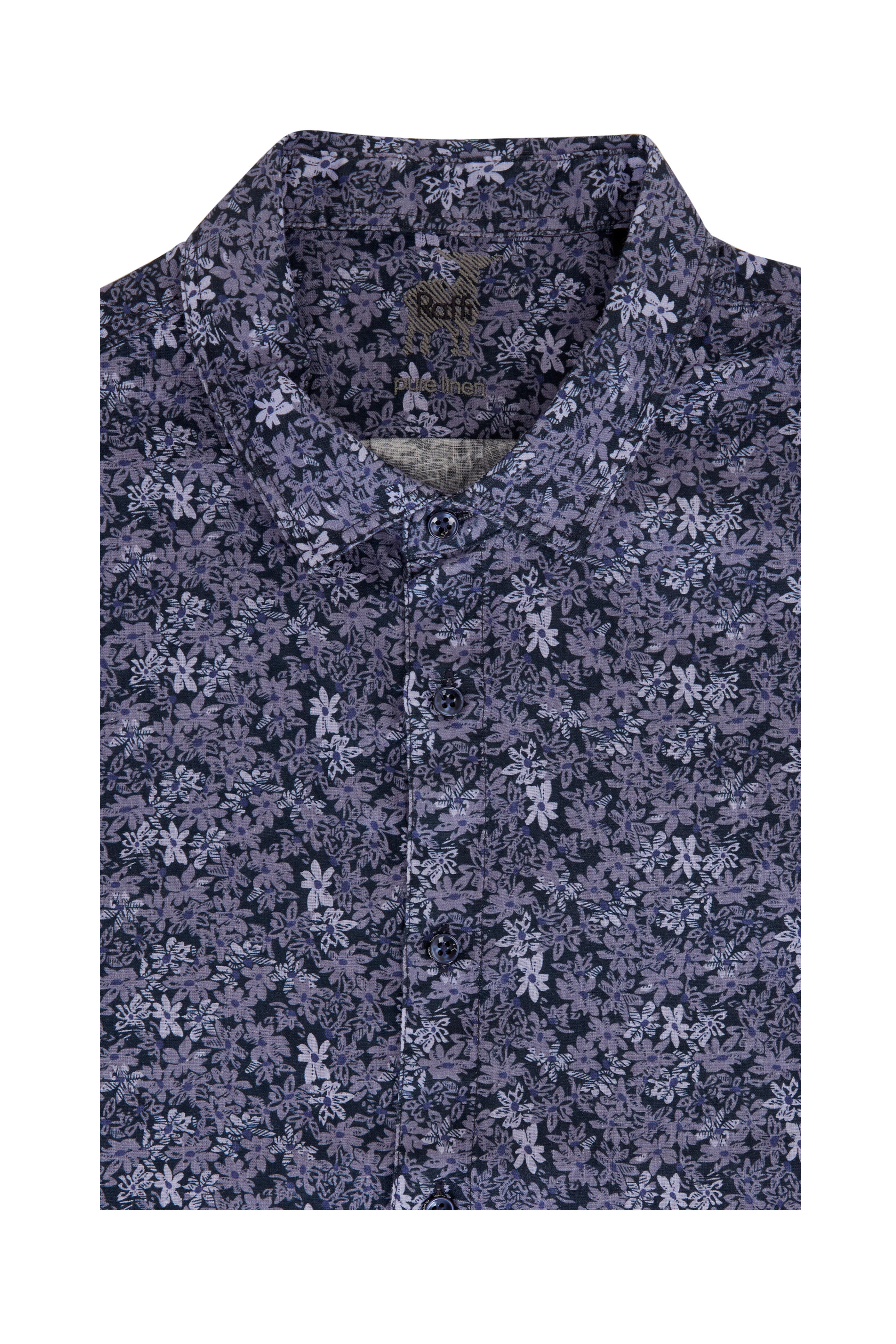 Raffi - Navy & Lavender Floral Linen Shirt | Mitchell Stores