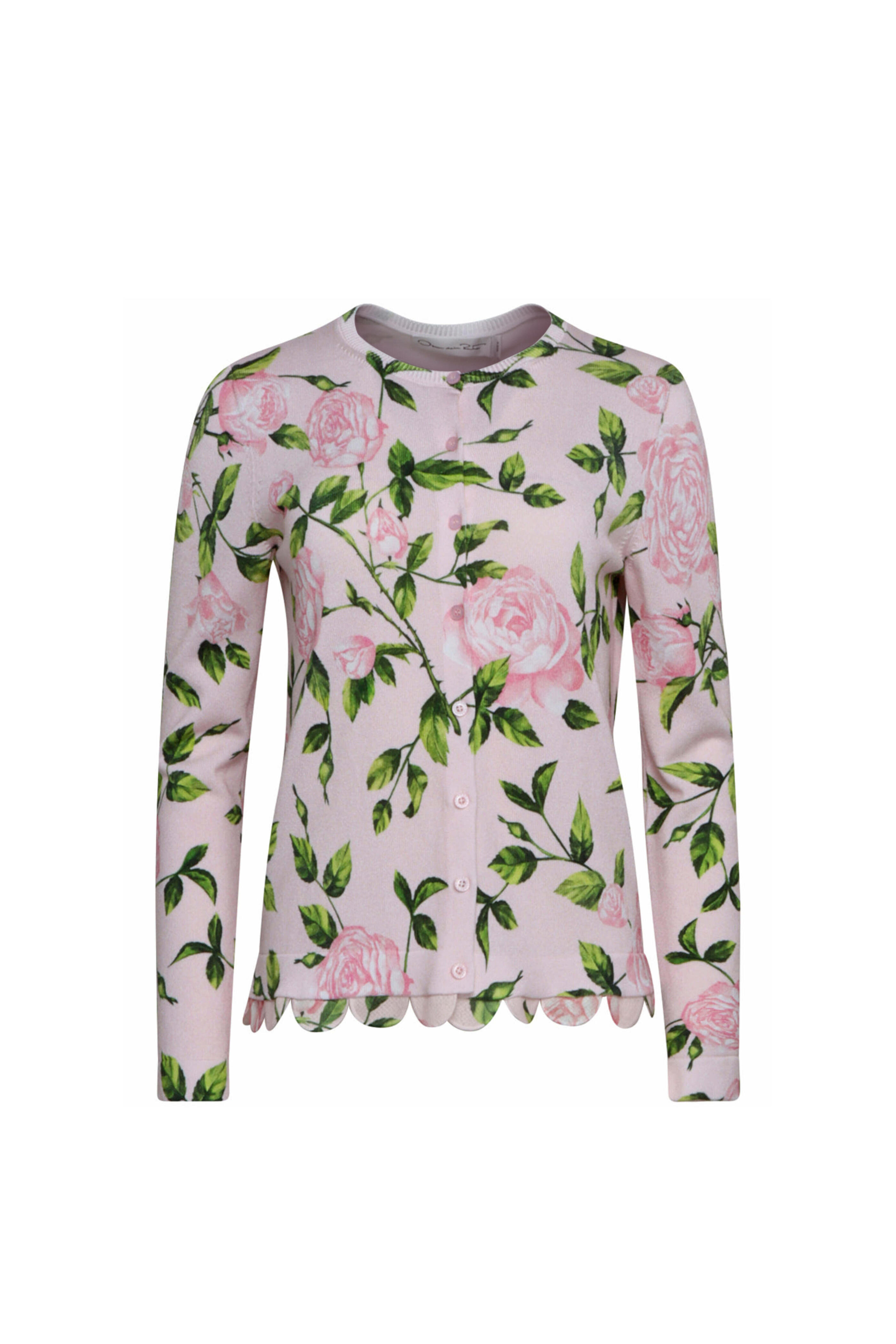 Oscar de la Renta - Blush Pink English Rose Jacquard Cardigan