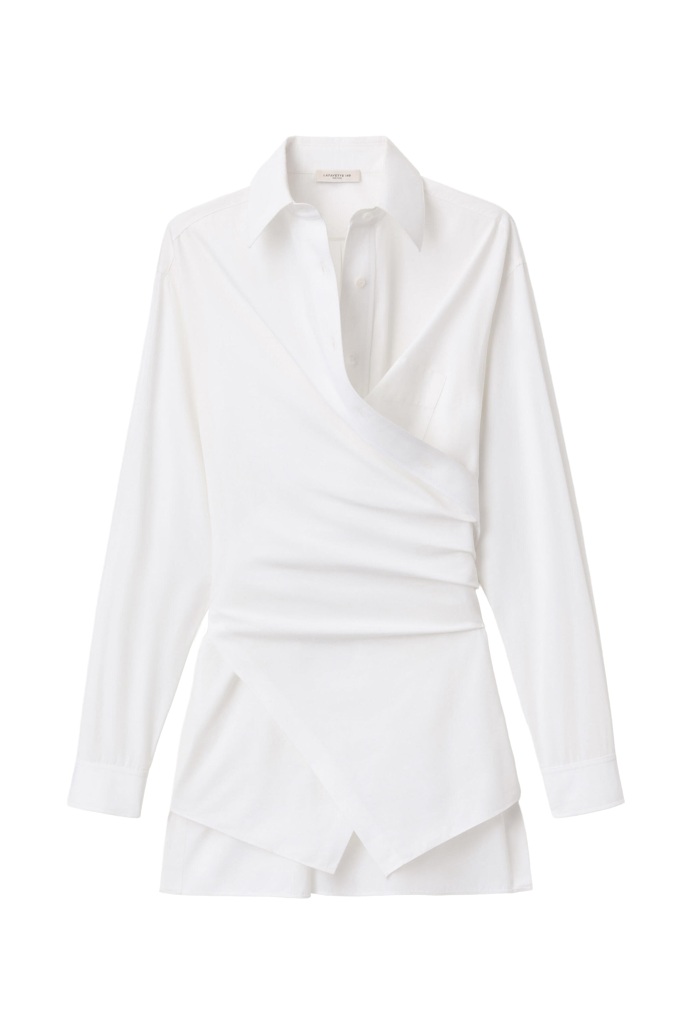 Lafayette 148 New York - White Cotton Poplin Convertible Wrap Blouse