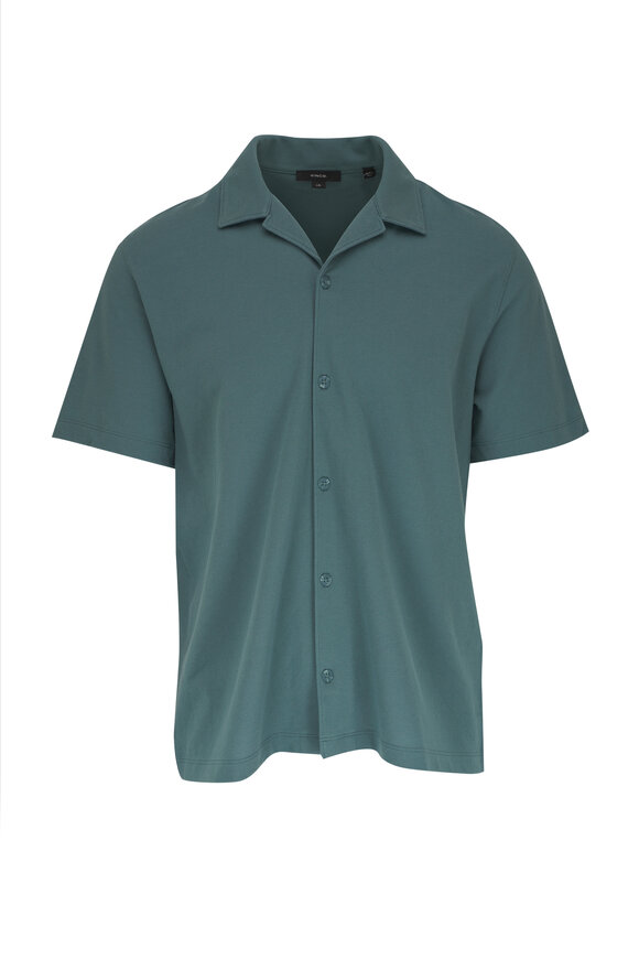 Vince Teal Camp Collar Cotton Button Down Shirt